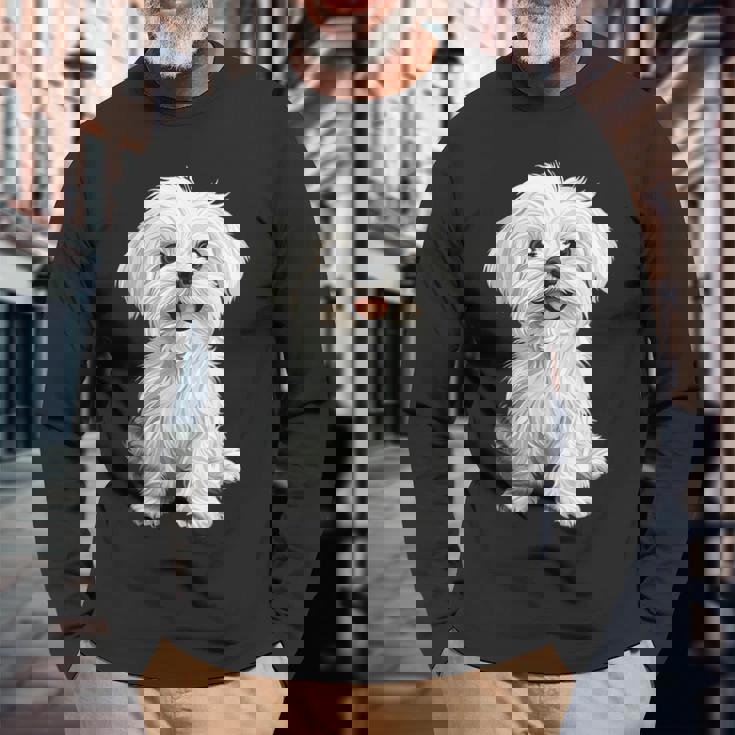 マルチーズ 犬 グラフィック ペット イラスト マルチーズ 長袖Tシャツ 高齢者への贈り物
