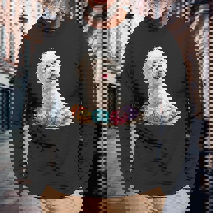 マルチーズ 犬 犬種 ハッピーイースター メンズ レディース キッズ 長袖Tシャツ 高齢者への贈り物