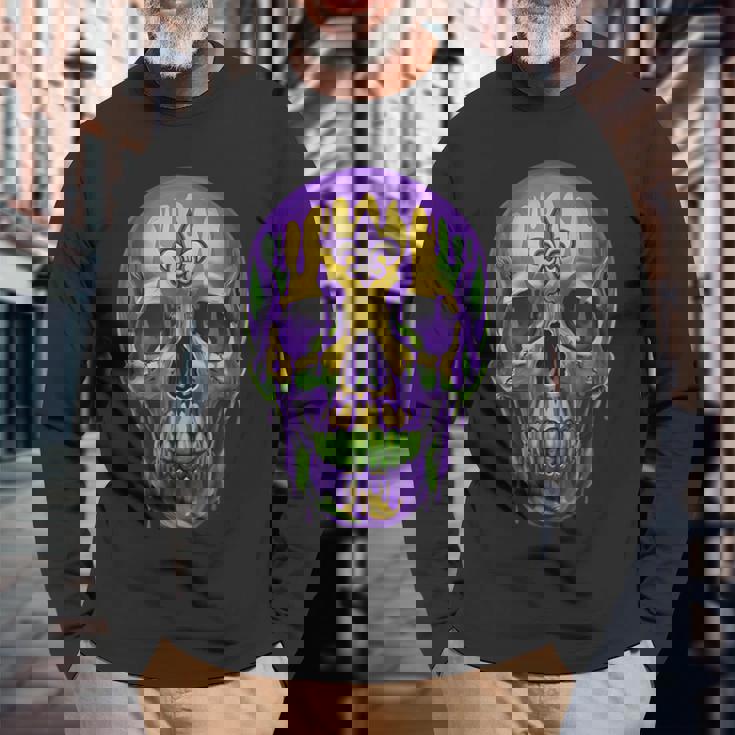 マルディグラ ドリップドリング スカル カーニバル 火曜日 パーティー テーマ 新品 長袖Tシャツ 高齢者への贈り物