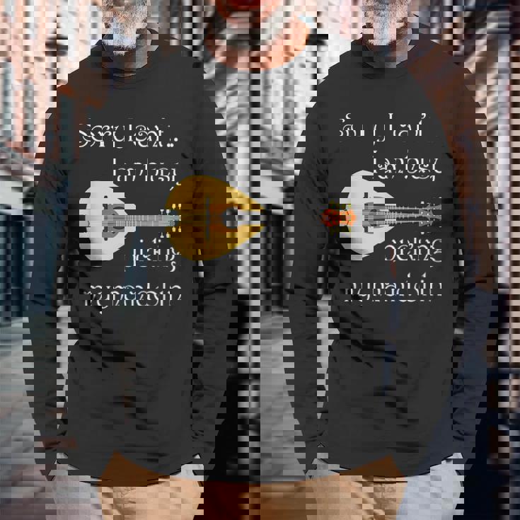 マンドリンピッキング ミュージシャン 音符 フォークミュージック 長袖Tシャツ 高齢者への贈り物