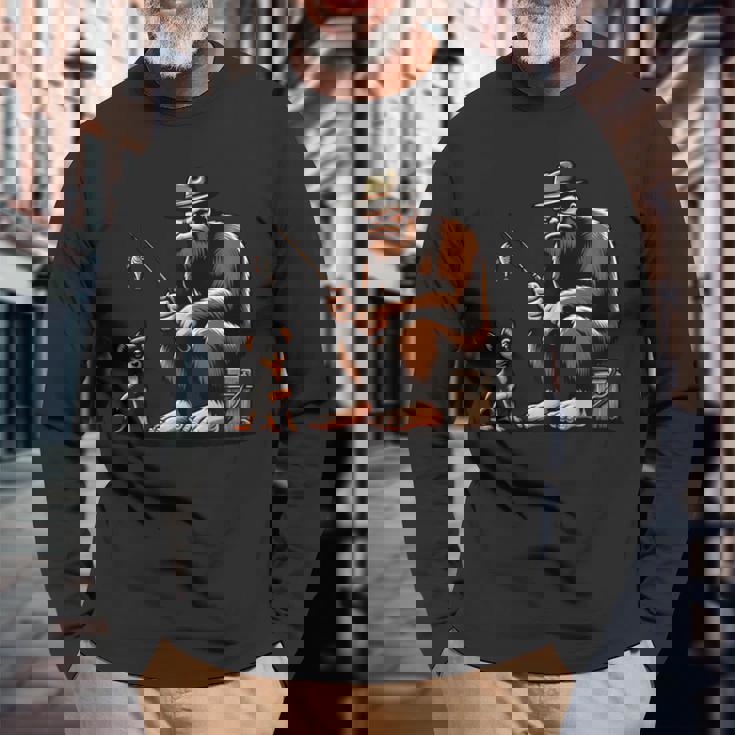 ミニチュア ピンシャー ビッグフット サスカッチ 犬 面白い 釣り 長袖Tシャツ 高齢者への贈り物