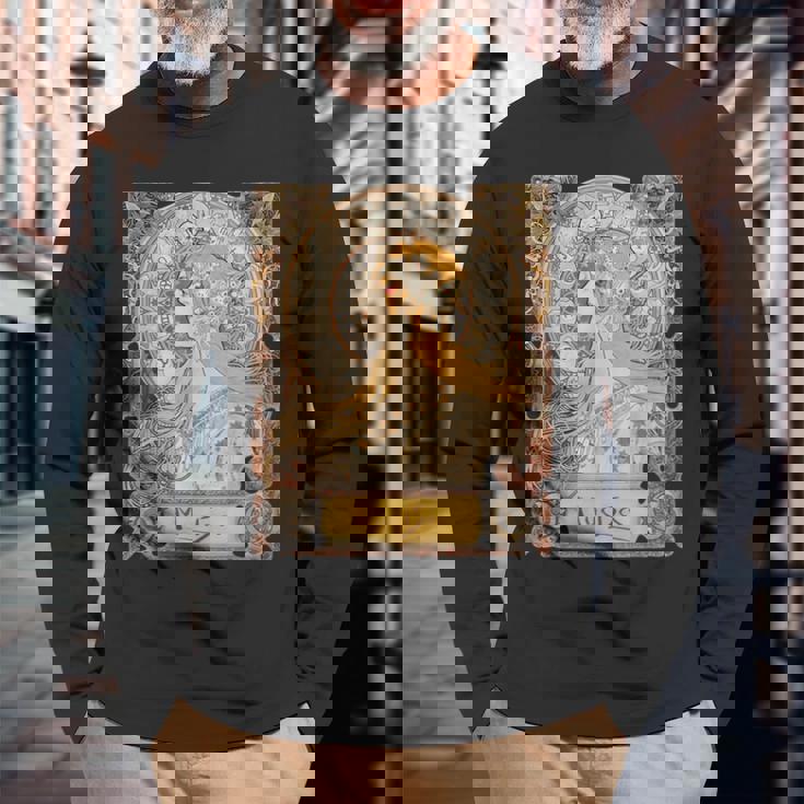 ミュシャラプリュムゾディアックレディアールヌーボー 長袖Tシャツ 高齢者への贈り物