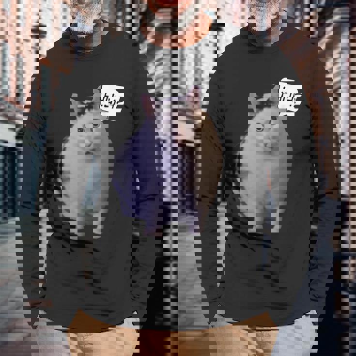 ミームハァキャット面白い 長袖Tシャツ 高齢者への贈り物