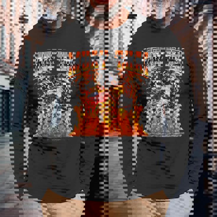 ムエタイタイボクシングフレーム90年代ブーツレッグスタイル 長袖Tシャツ 高齢者への贈り物