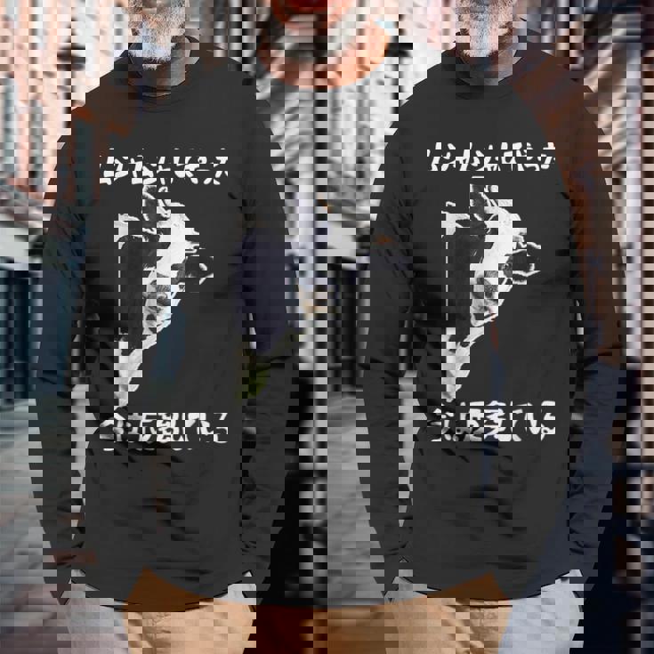 ムシャムシャしてやった今は反芻している ギャグ オヤジギャグ ジョーク お笑い 牛 ジョーク ツッコミ ネタ おもしろ 長袖Tシャツ 高齢者への贈り物