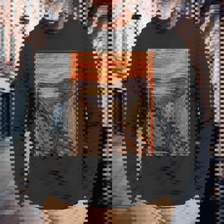 ムンクの叫び【世界の名画】エドヴァルド・ムンク Edvard Munch 美術館アート 長袖Tシャツ 高齢者への贈り物