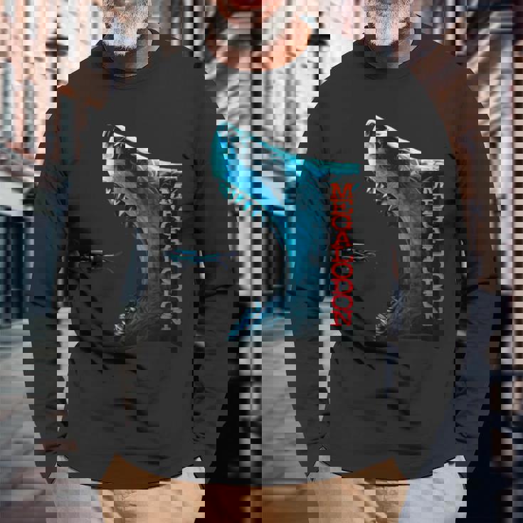 メガロドン モチーフ 原始のサメ サメ 鮫 略奪的な魚 背びれ メガロドン 長袖Tシャツ 高齢者への贈り物