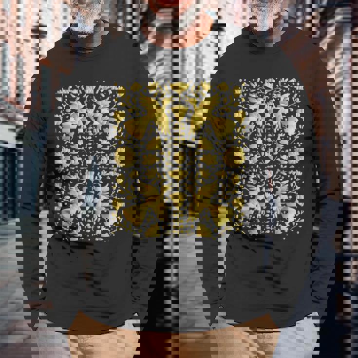 メキシカンテナンゴスのメキシカンゴールド刺繍プリント。 長袖Tシャツ 高齢者への贈り物