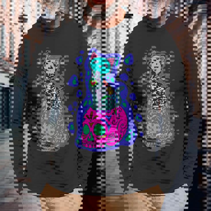 メキシコ シュガースカル メキシカン 長袖Tシャツ 高齢者への贈り物