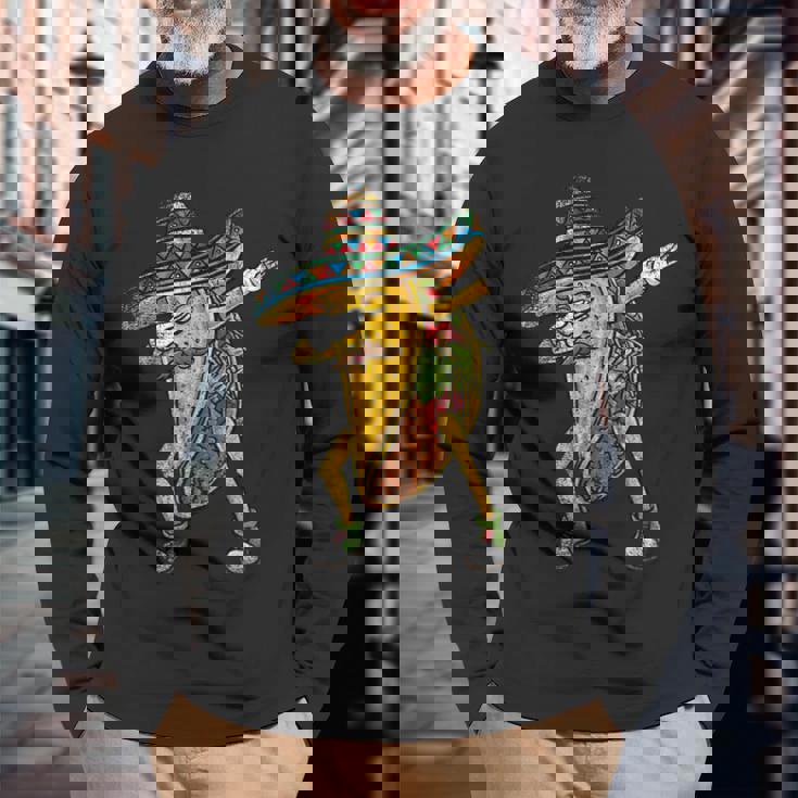 メキシコのタコスをダビングする Cinco De Mayoビンテージ 長袖Tシャツ 高齢者への贈り物