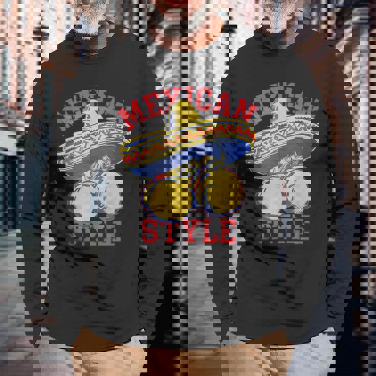 メキシコボクシングスタイル メキシコ国旗 メキシコボクシングスタイルフラッグ 長袖Tシャツ 高齢者への贈り物