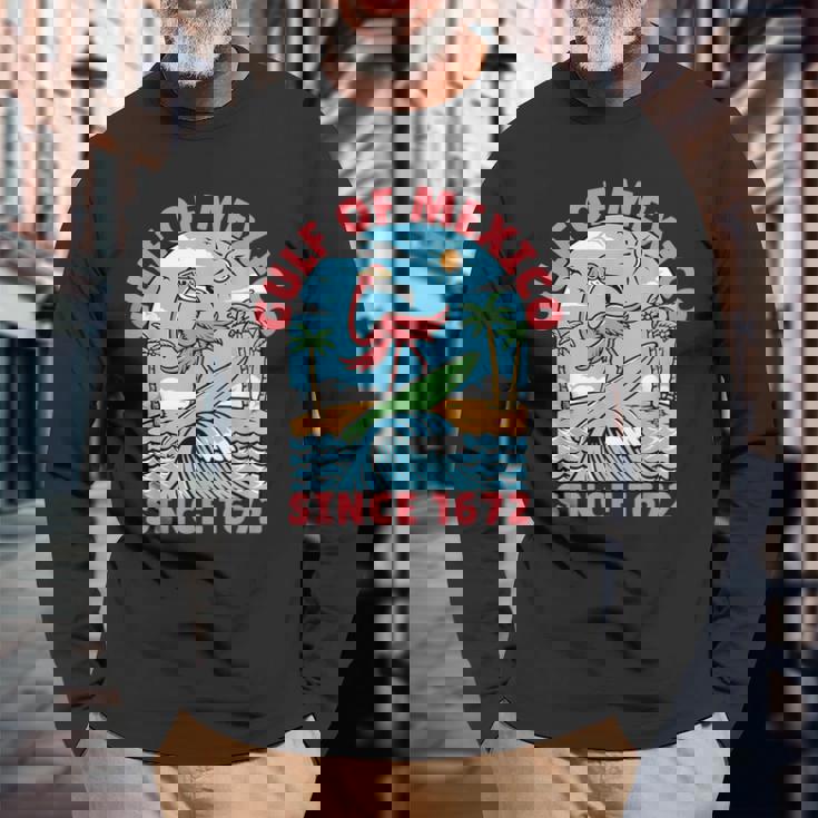 メキシコ湾 フラミンゴ メキシコ湾 1672年以来 長袖Tシャツ 高齢者への贈り物