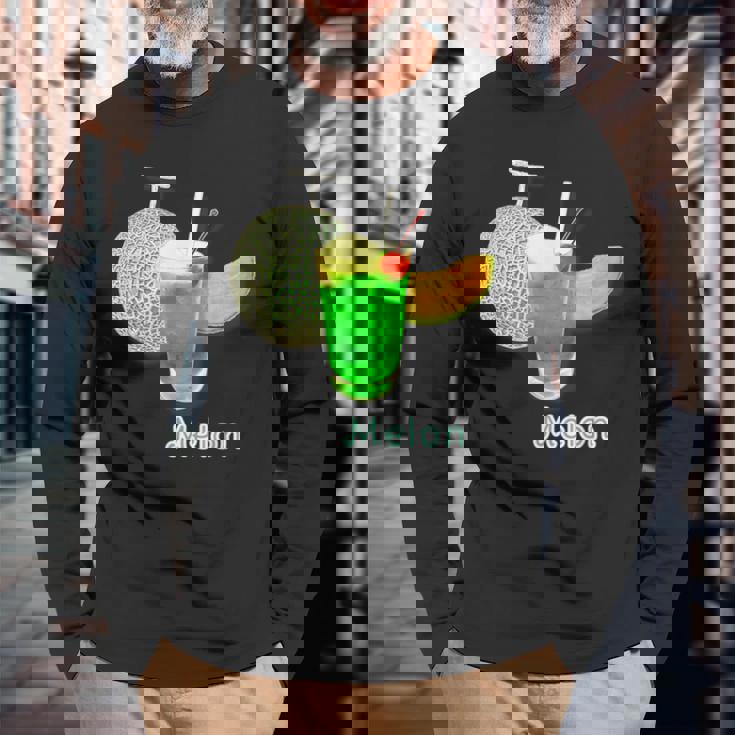 メロン 3 Melon メロンソーダ クリームソーダ カット 『デリシャス フルーツ』果物 リアル 面白い イラスト 長袖Tシャツ 高齢者への贈り物