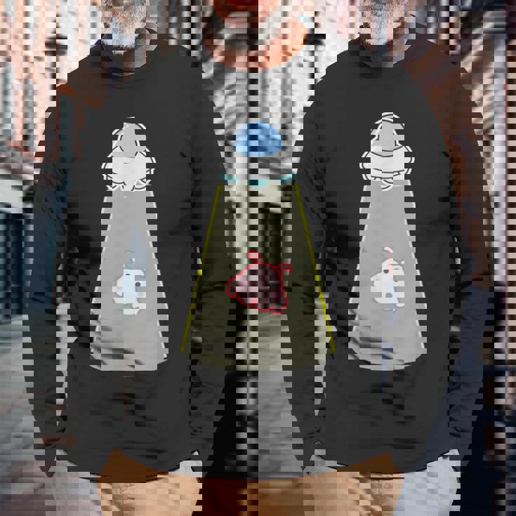 メンダコ《Ufo 遭遇》【どうぶつフレンズ】水族館 ゆるくて かわいい 面白い 動物 キャラクター 長袖Tシャツ 高齢者への贈り物