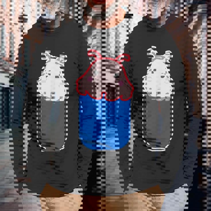 メンダコ（いん ざ ポケット）ワンポイント 胸【どうぶつフレンズ】ゆるくて かわいい 動物 グッズ イラスト 面白い 長袖Tシャツ 高齢者への贈り物