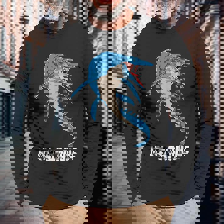 モササウルス 先史時代デザイン 長袖Tシャツ 高齢者への贈り物