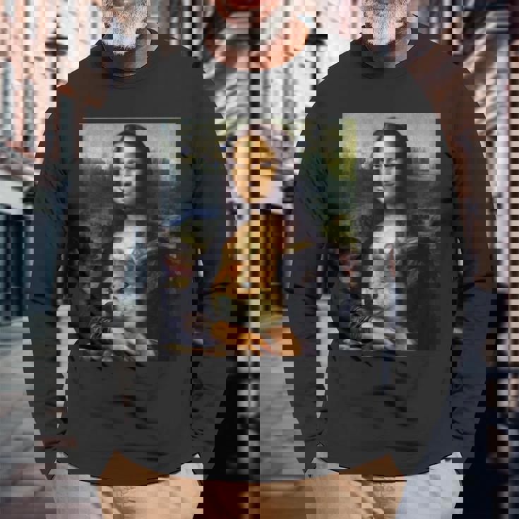 モナリサダヴィンチ プリントシャツ 柴犬とモナリサ 長袖Tシャツ 高齢者への贈り物