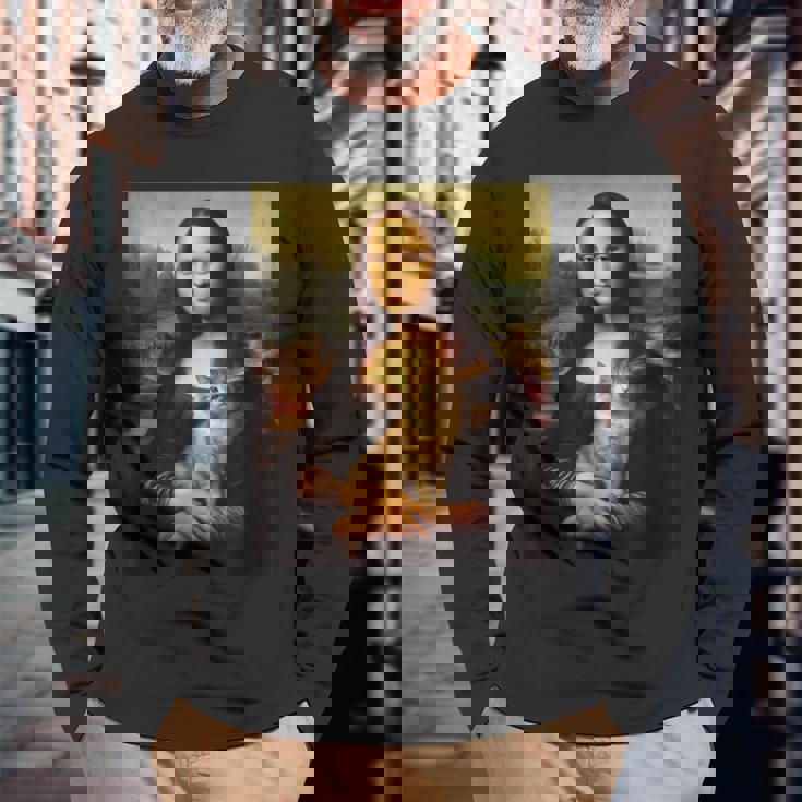 モナリザ 猫 長袖Tシャツ 高齢者への贈り物