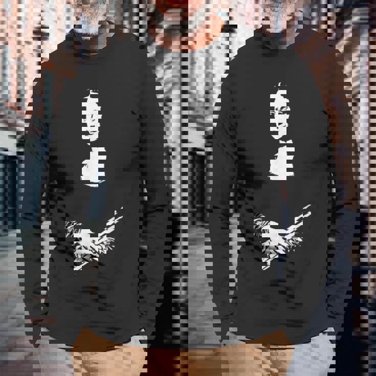 モナリザをドラムスティックで叩くドラマー 長袖Tシャツ 高齢者への贈り物