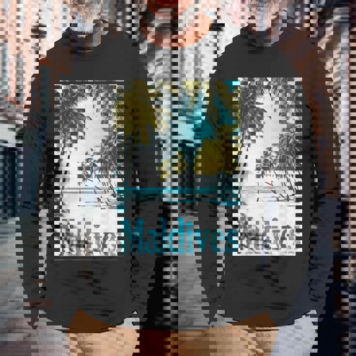 モルディブ島 ビーチ 熱帯風景 旅行 お土産 長袖Tシャツ 高齢者への贈り物