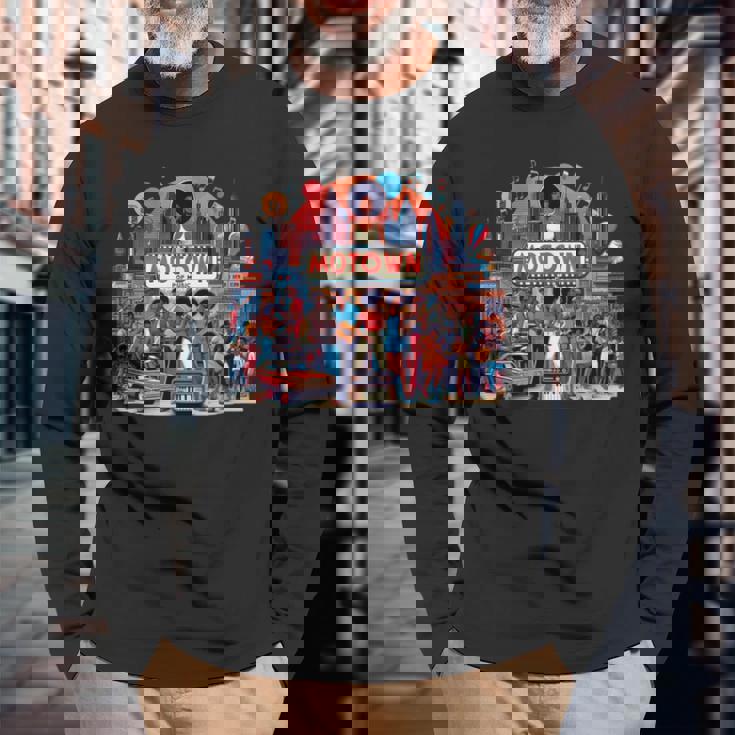 モータウン時代の懐かしい音楽デザイン 長袖Tシャツ 高齢者への贈り物