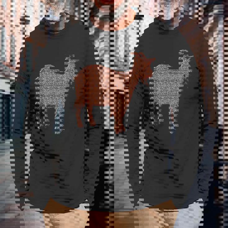 ヤギ動物コーヒー豆 長袖Tシャツ 高齢者への贈り物