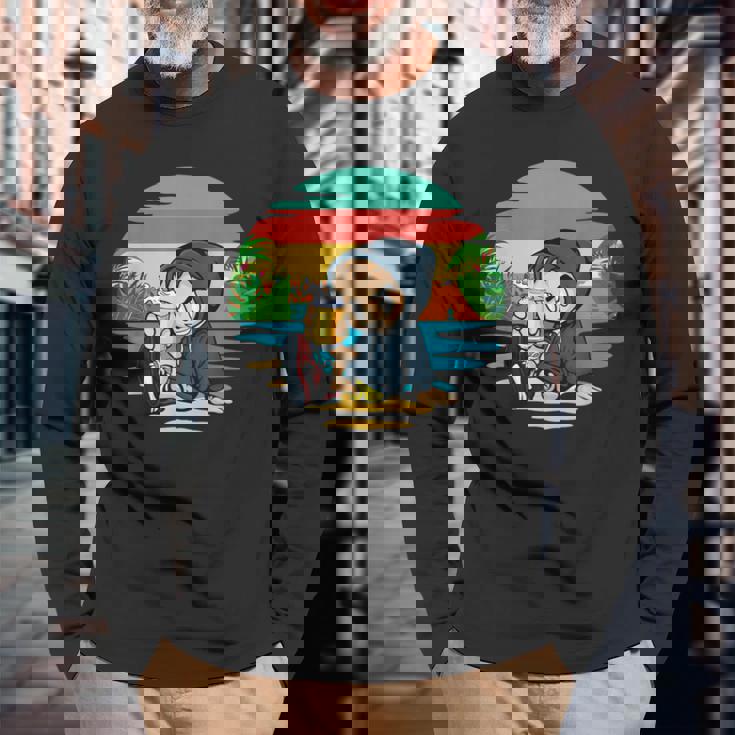 ヤシ、ビーチ、海、寒さ、太陽。 長袖Tシャツ 高齢者への贈り物