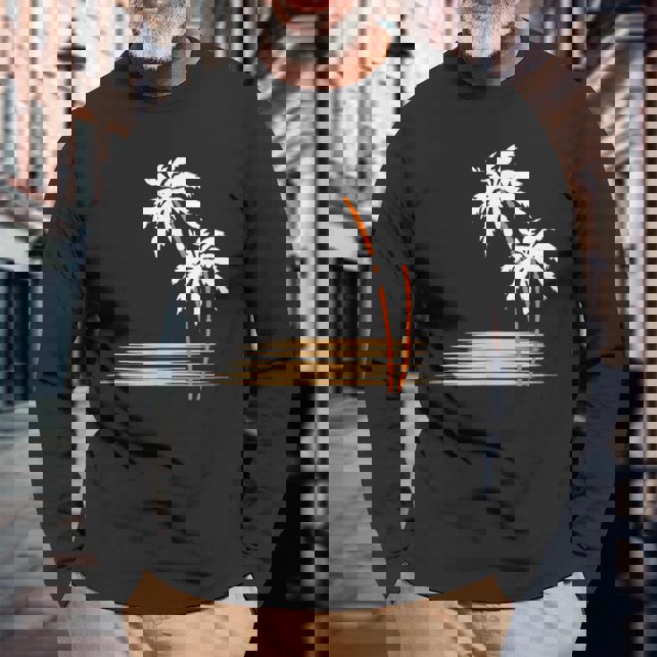 ヤシの木 夏 カラフル 胸 プリント ホリデー 長袖Tシャツ 高齢者への贈り物