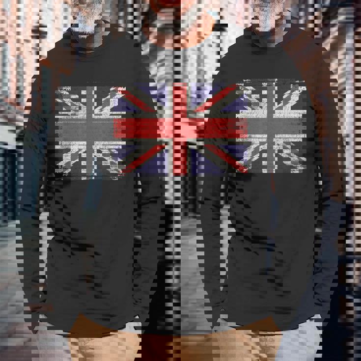 ユニオンジャック ヴィンテージ 英国国旗 ブリティッシュレトロフラッグ 長袖Tシャツ 高齢者への贈り物