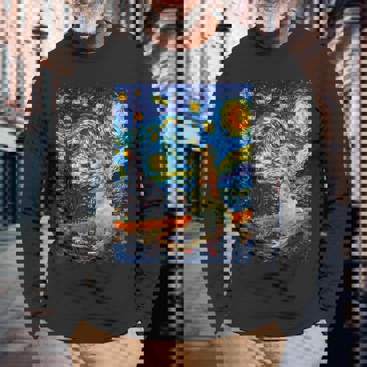 ユニコーン恋人のためのユニコーン恋人のスターリーナイトヴァンゴッホ 長袖Tシャツ 高齢者への贈り物