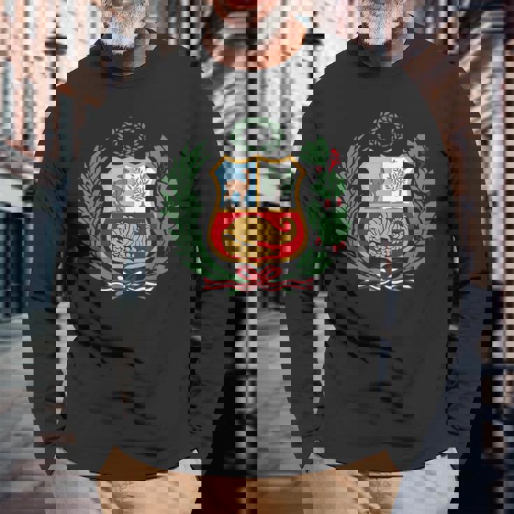 ユニセックス ペルーポロ ペルーストライプ レッド フットボール サッカー クレスト 長袖Tシャツ 高齢者への贈り物