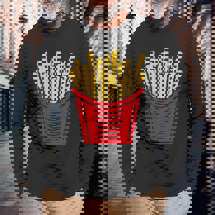 ユーモア 小さなミニマリスト シンプルなフライドポテト フライドポテト 長袖Tシャツ 高齢者への贈り物