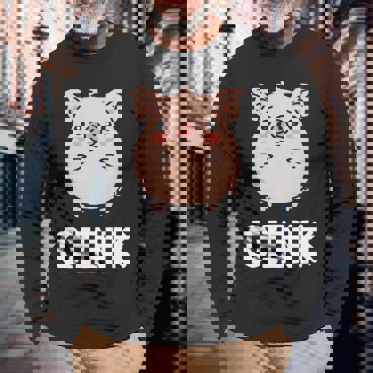 ユーモア豚 ミニマリスト かわいい 面白い豚 長袖tシャツ 長袖Tシャツ 高齢者への贈り物