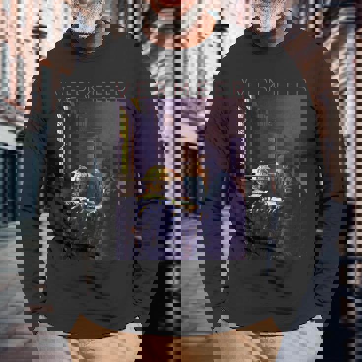 ヨハネス フェルメール アーティストのためのアート 天文学者 長袖Tシャツ 高齢者への贈り物