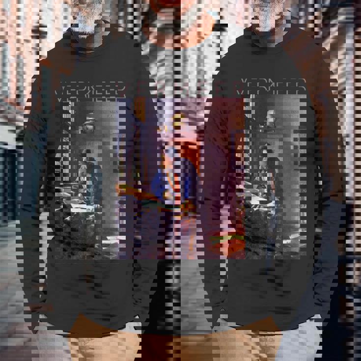 ヨハネス フェルメール 芸術家のための芸術 地理学者 長袖Tシャツ 高齢者への贈り物