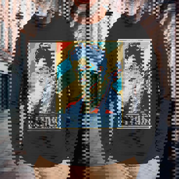 ヨハン・シュトラウス ポスター ミュージシャン 作曲家 長袖Tシャツ 高齢者への贈り物