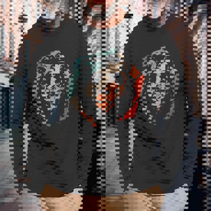 ライオン レトロスタイル ビンテージ 長袖Tシャツ 高齢者への贈り物