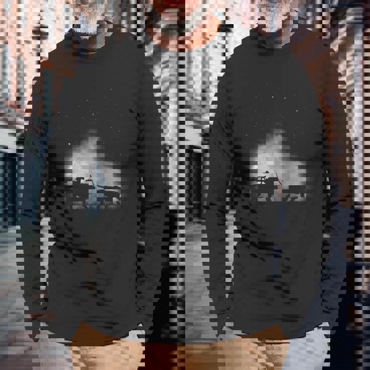 ライオンファミリー野生のアフリカ動物美しい 長袖Tシャツ 高齢者への贈り物