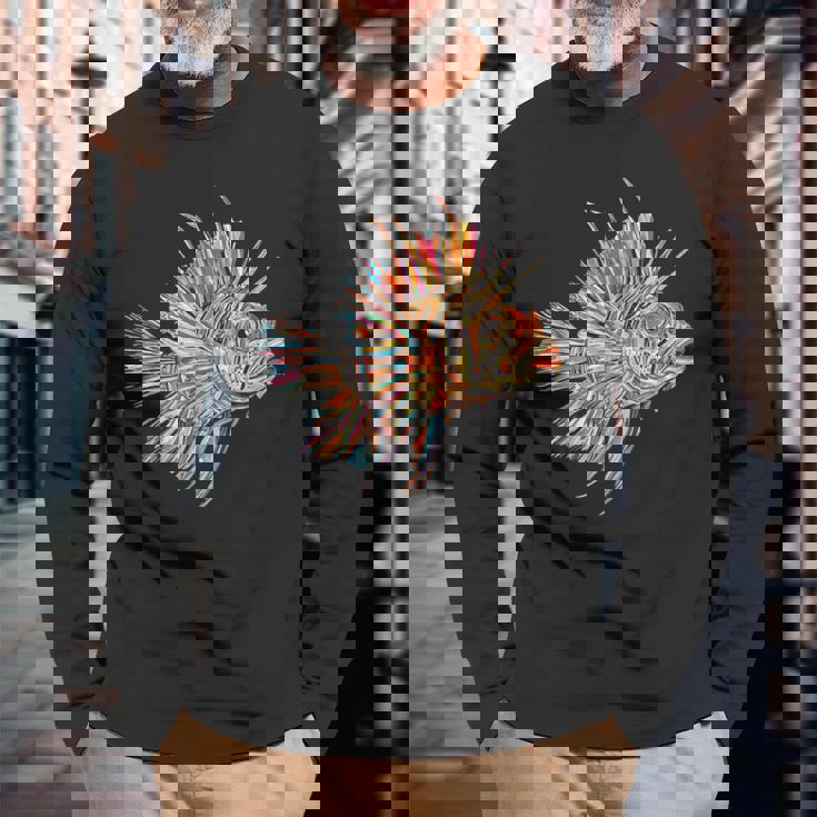 ライオンフィッシュ 動物 グラフィック アートワーク ライオンフィッシュ 長袖Tシャツ 高齢者への贈り物
