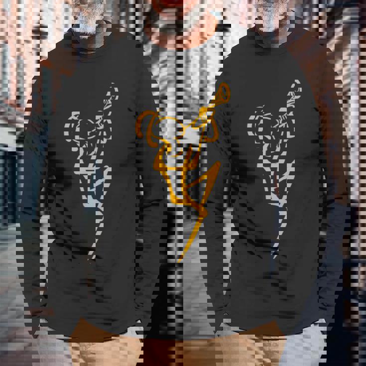 ラインアート トランペッター ジャズミュージシャン 長袖Tシャツ 高齢者への贈り物