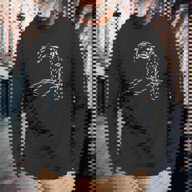 ラインアート 鳥類学者オオハシ 長袖Tシャツ 高齢者への贈り物