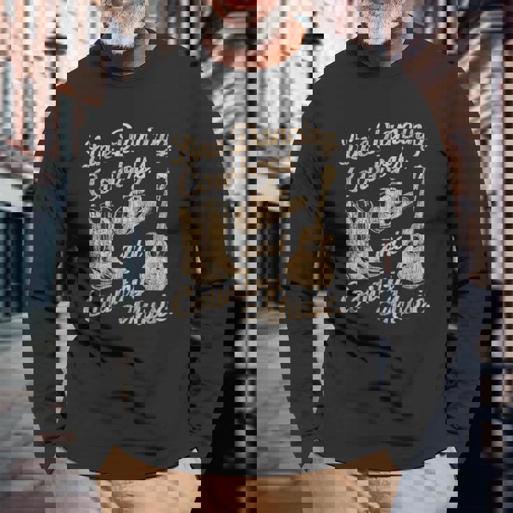 ラインダンス、カウボーイ、カントリーミュージック 長袖Tシャツ 高齢者への贈り物