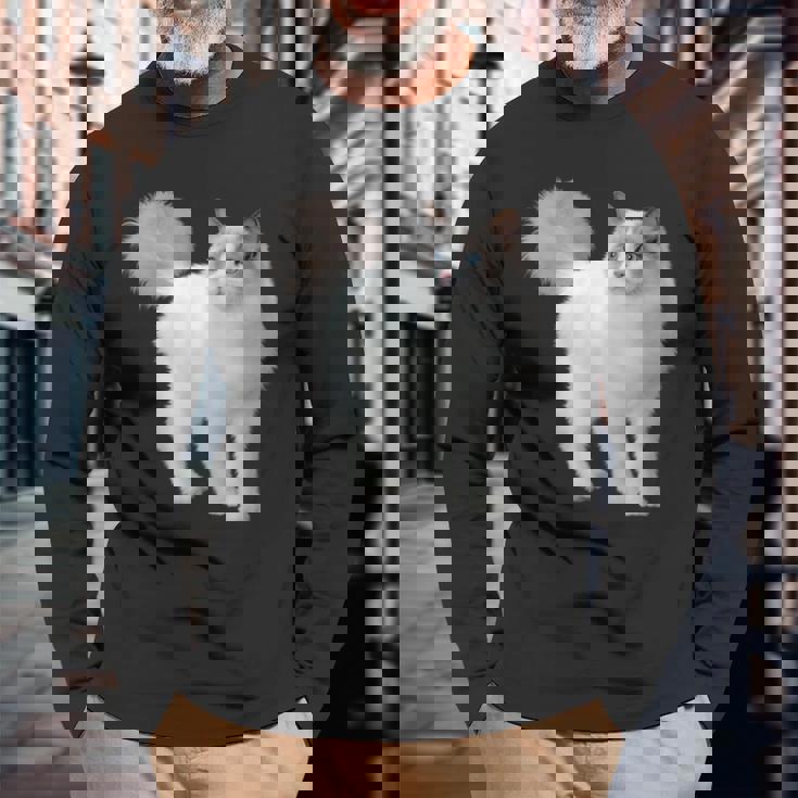 ラグドール 猫のポートレート ラグドール キャットヘッド ラグドール 猫の顔 長袖Tシャツ 高齢者への贈り物