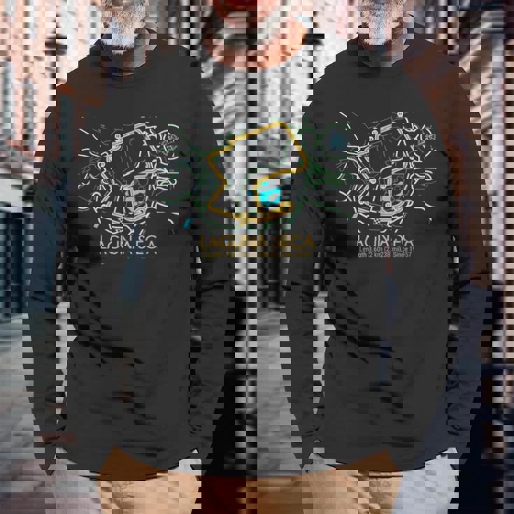 ラグナセカ サーキットマップデザイン 長袖Tシャツ 高齢者への贈り物