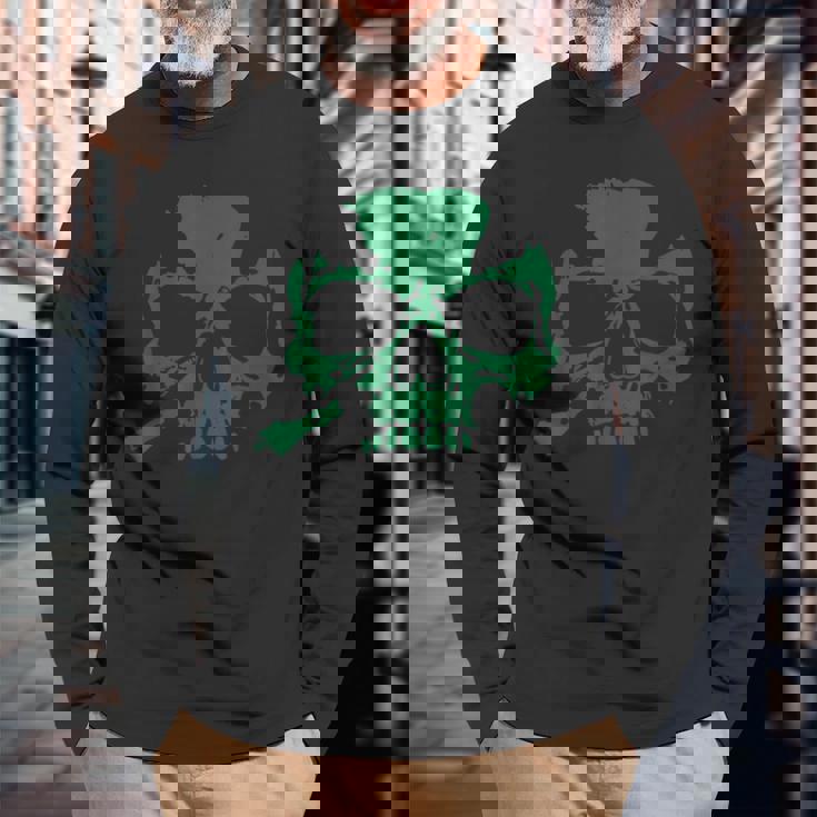 ラッキースカル クローバー 長袖Tシャツ 高齢者への贈り物