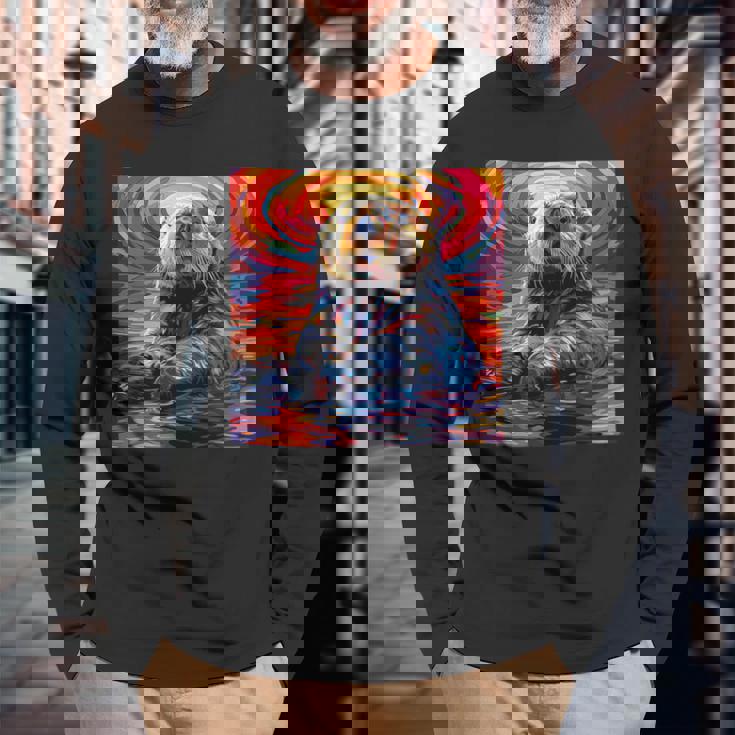 ラッコ カラフル グラフィック 長袖Tシャツ 高齢者への贈り物