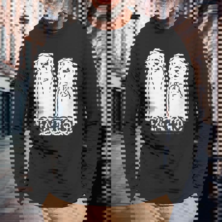 ラッコ《ともだち・かい と かお》2匹 シンプル イラスト【どうぶつフレンズ】動物 ゆるくて かわいい キャラクター 長袖Tシャツ 高齢者への贈り物