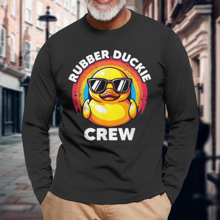 ラバーダッキークルーアイラブダックスラバーズファニーラバーダック 長袖Tシャツ 高齢者への贈り物