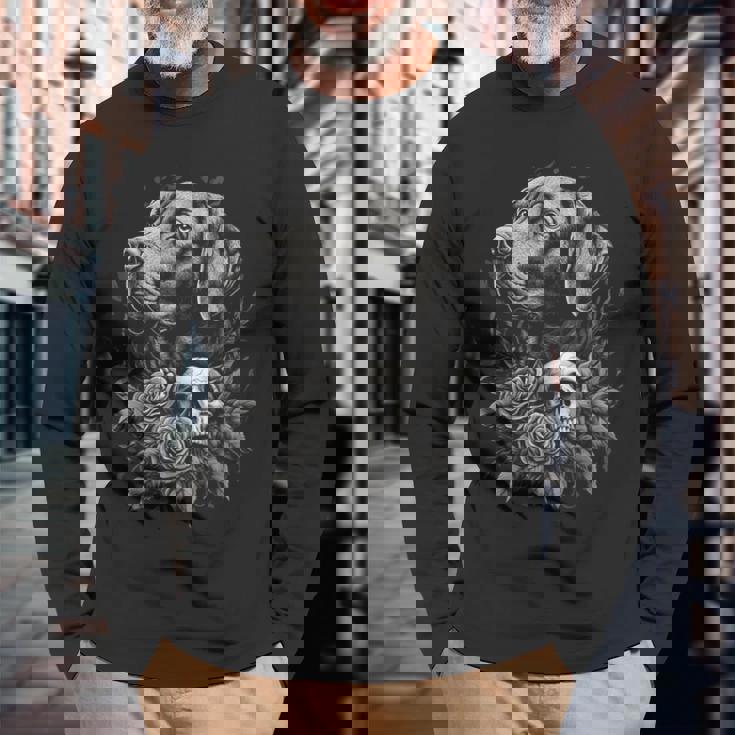 ラブラドール 犬 グラフィック ペット イラスト ラブラドール 長袖Tシャツ 高齢者への贈り物