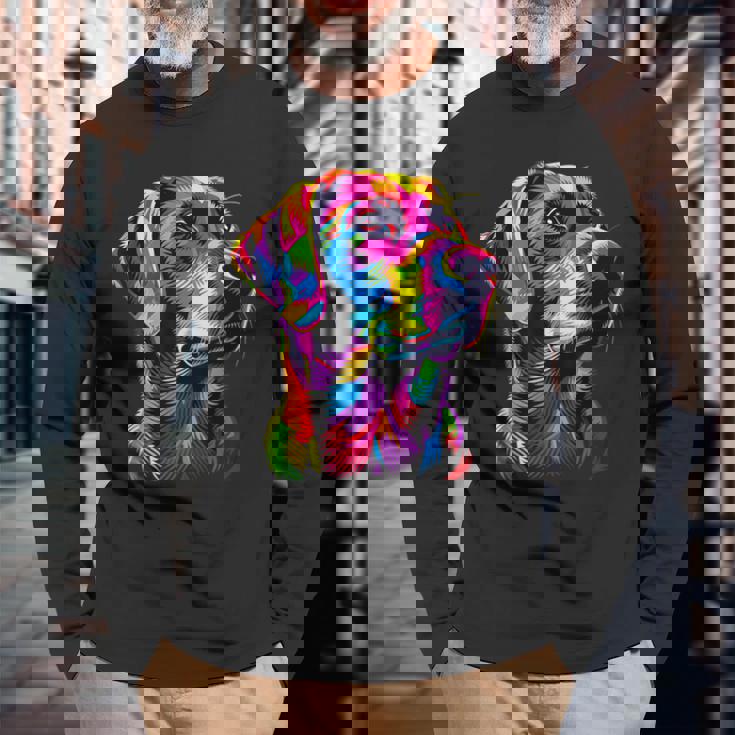 ラブラドールレトリバー カラフルカラー ポップアート グラフィック 犬 ラブラドール 長袖Tシャツ 高齢者への贈り物